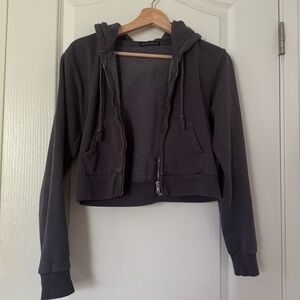 brandy melville navy blue crystal cropped zip up